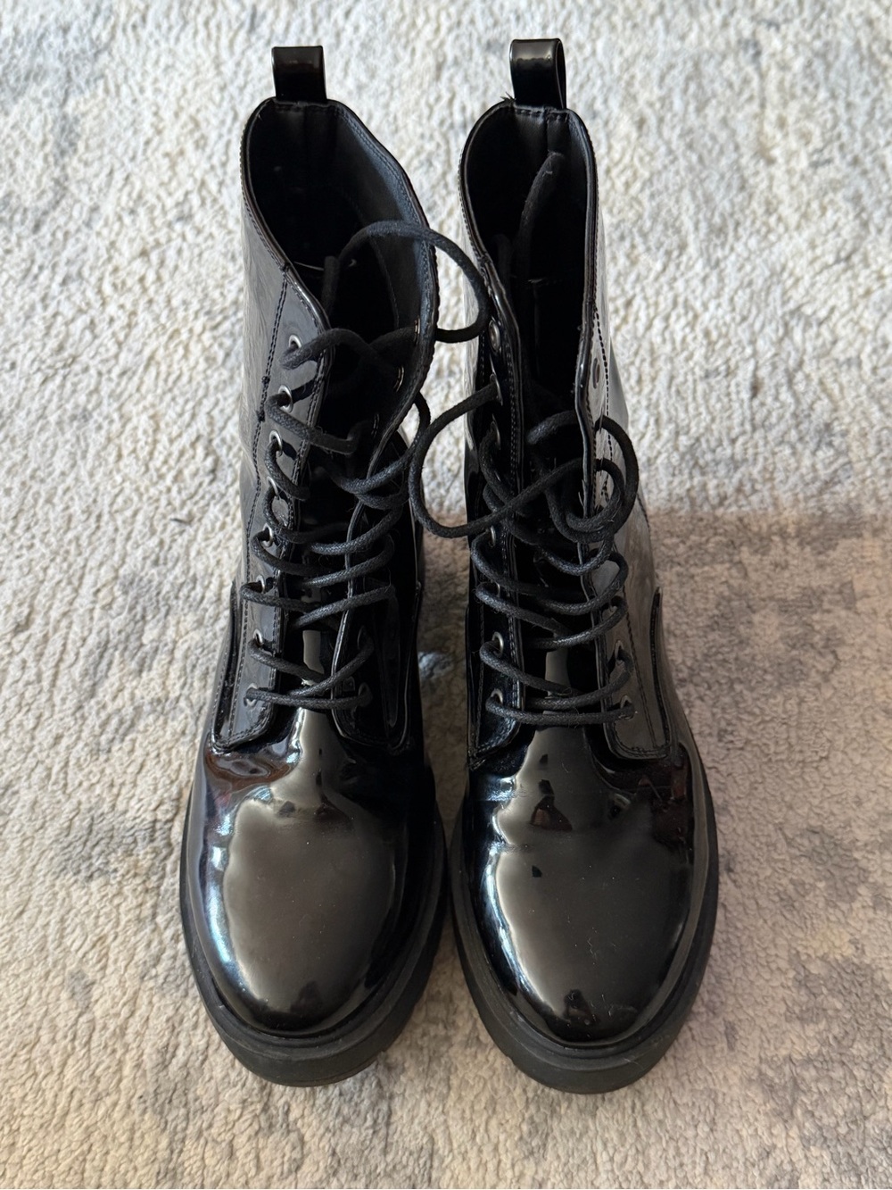 Forever 21 Faux Black Patent Lace-Up Combat Boots